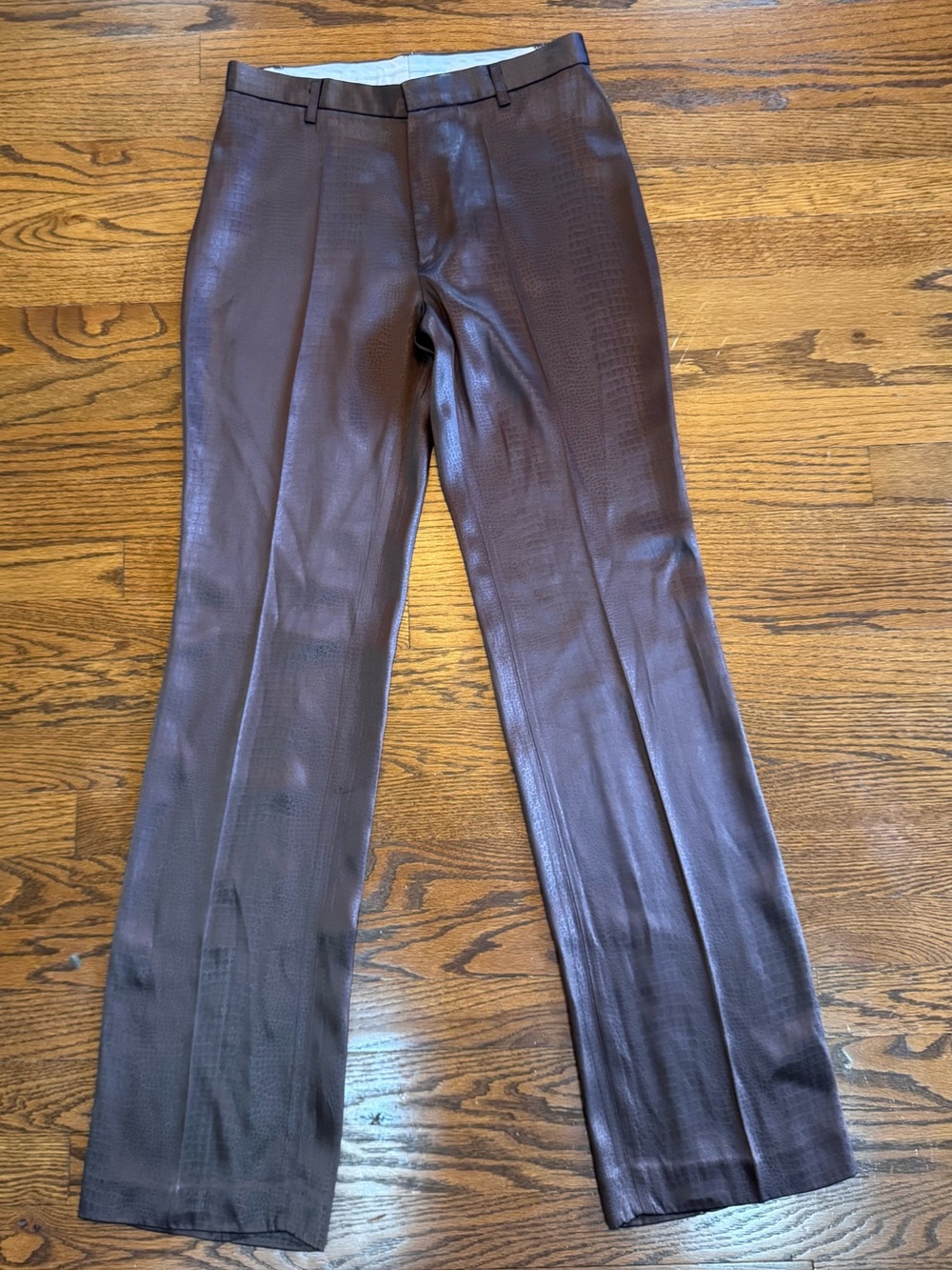Vertigo Women’s Brown Animal Print Satin Dress Pants Straight Leg Size 6